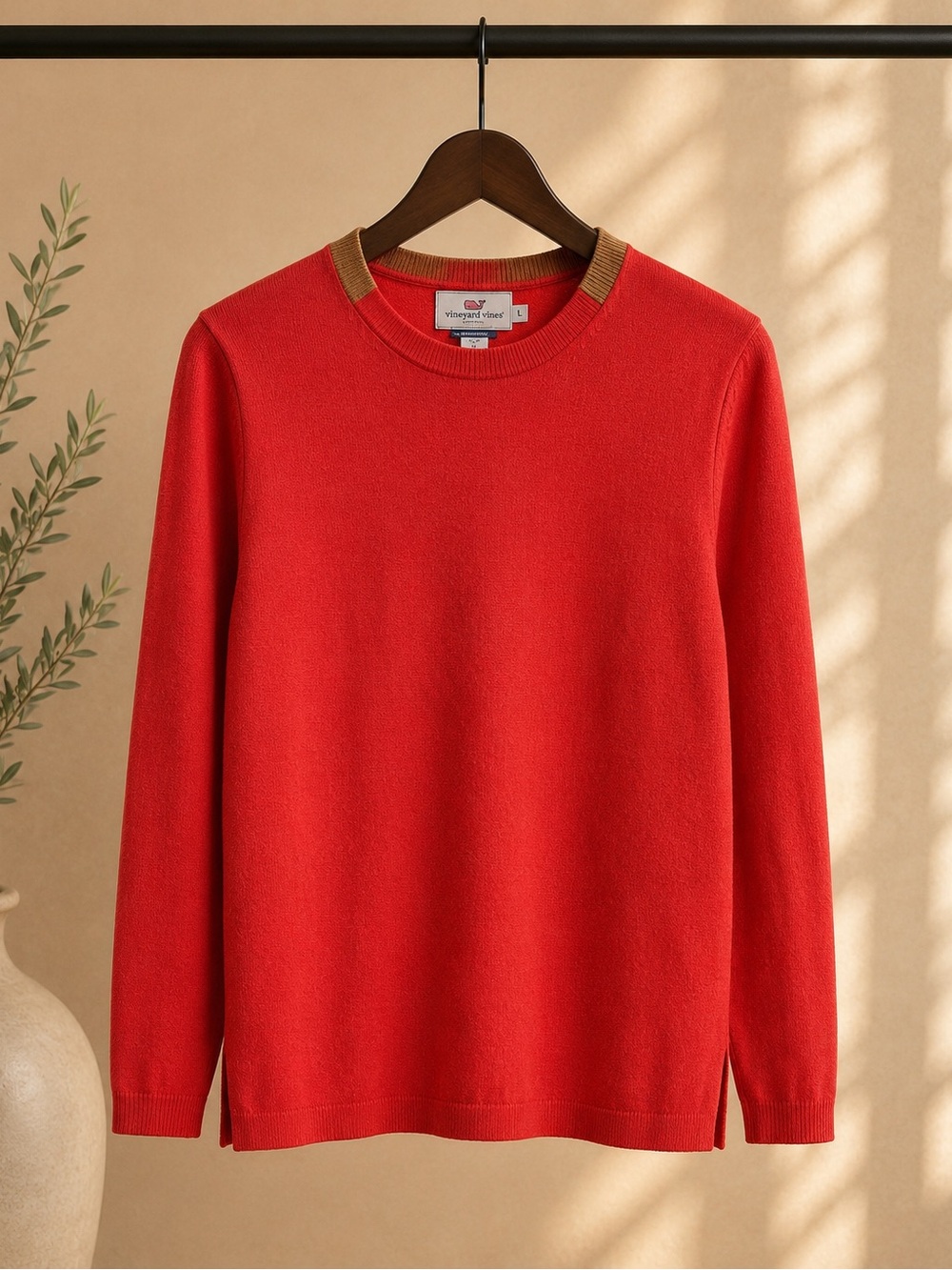 Vineyard Vines Coral and Brown Cashmere Sweater